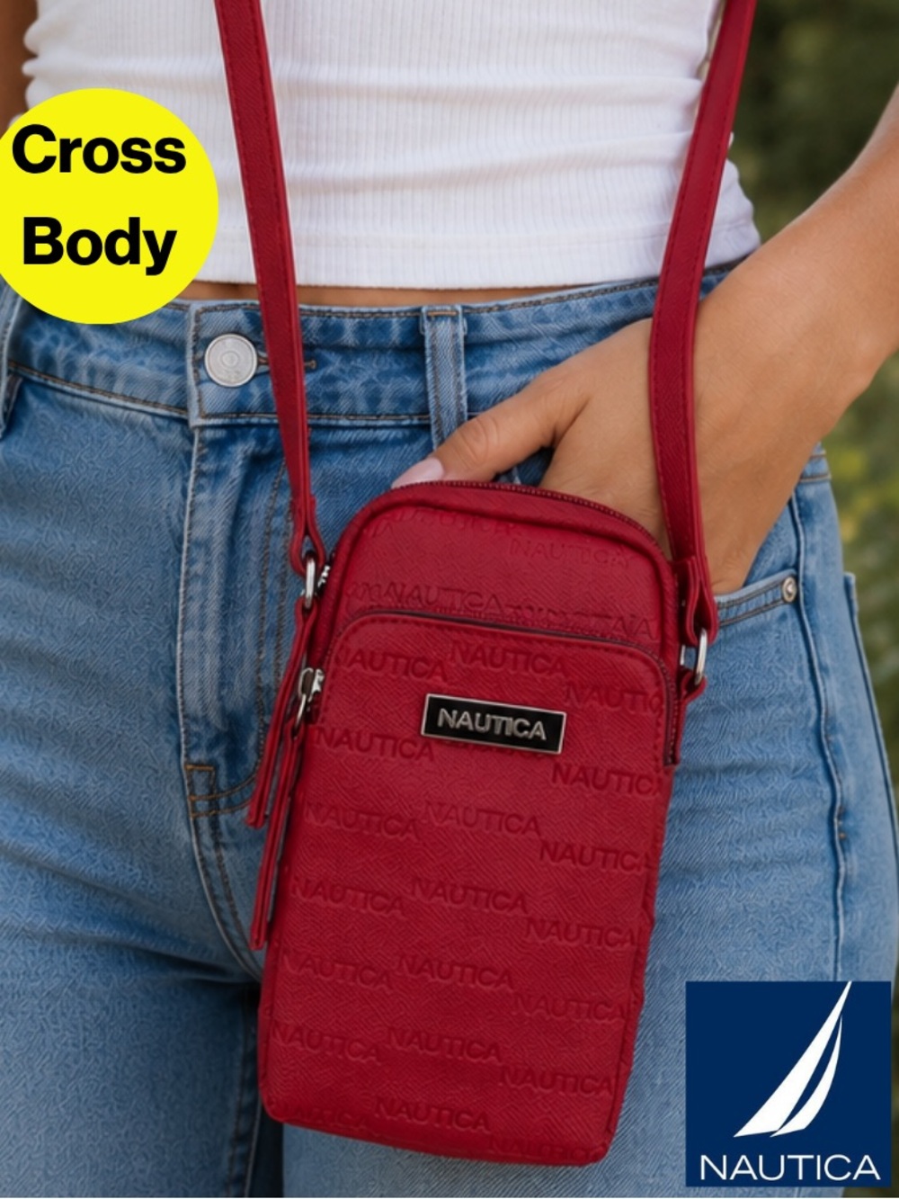 2/for $20🪩 NAUTICA Red, Navy Monogram Crossbody Travel Pouch - 4x7”Like New